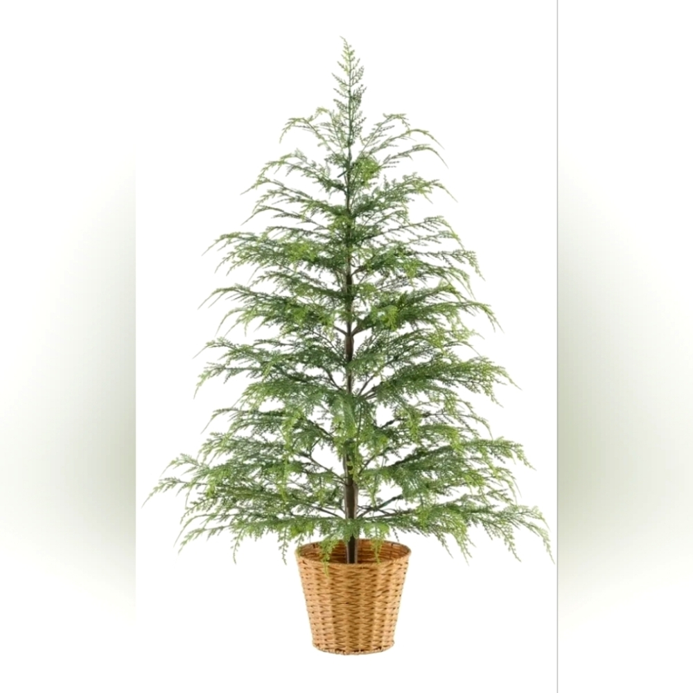 My Texas House Potted 4' Pre-Lit Cypress Artificial Christmas Tree, Gree…